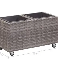 vidaXL Garden Raised Bed with 2 Pots 60x30x36 cm Poly Rattan Grey