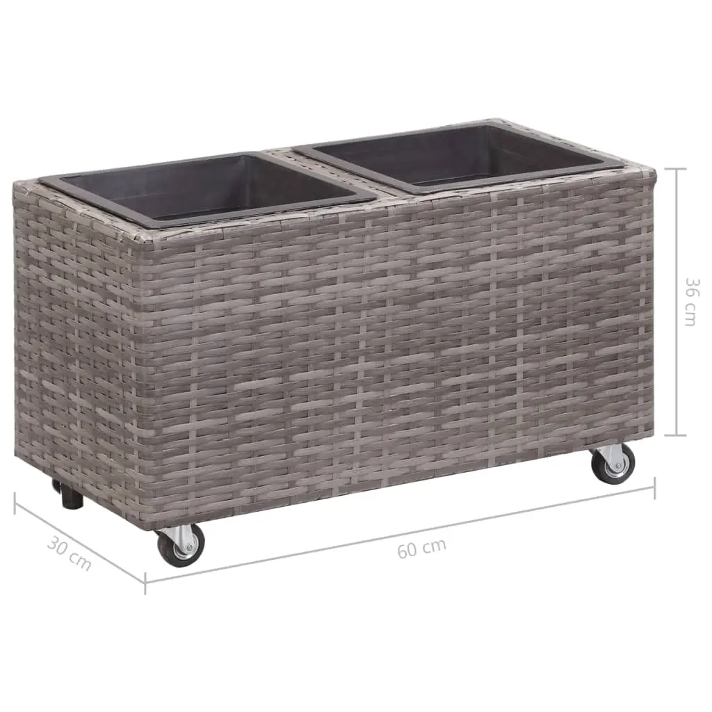 vidaXL Garden Raised Bed with 2 Pots 60x30x36 cm Poly Rattan Grey