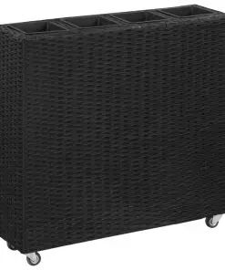 vidaXL Garden Raised Bed with 4 Pots 80x22x79 cm Poly Rattan Black