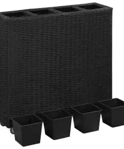 vidaXL Garden Raised Bed with 4 Pots 80x22x79 cm Poly Rattan Black