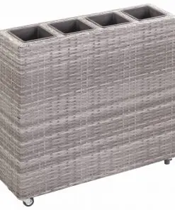 vidaXL Garden Raised Bed with 4 Pots 80x22x79 cm Poly Rattan Grey