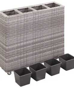 vidaXL Garden Raised Bed with 4 Pots 80x22x79 cm Poly Rattan Grey