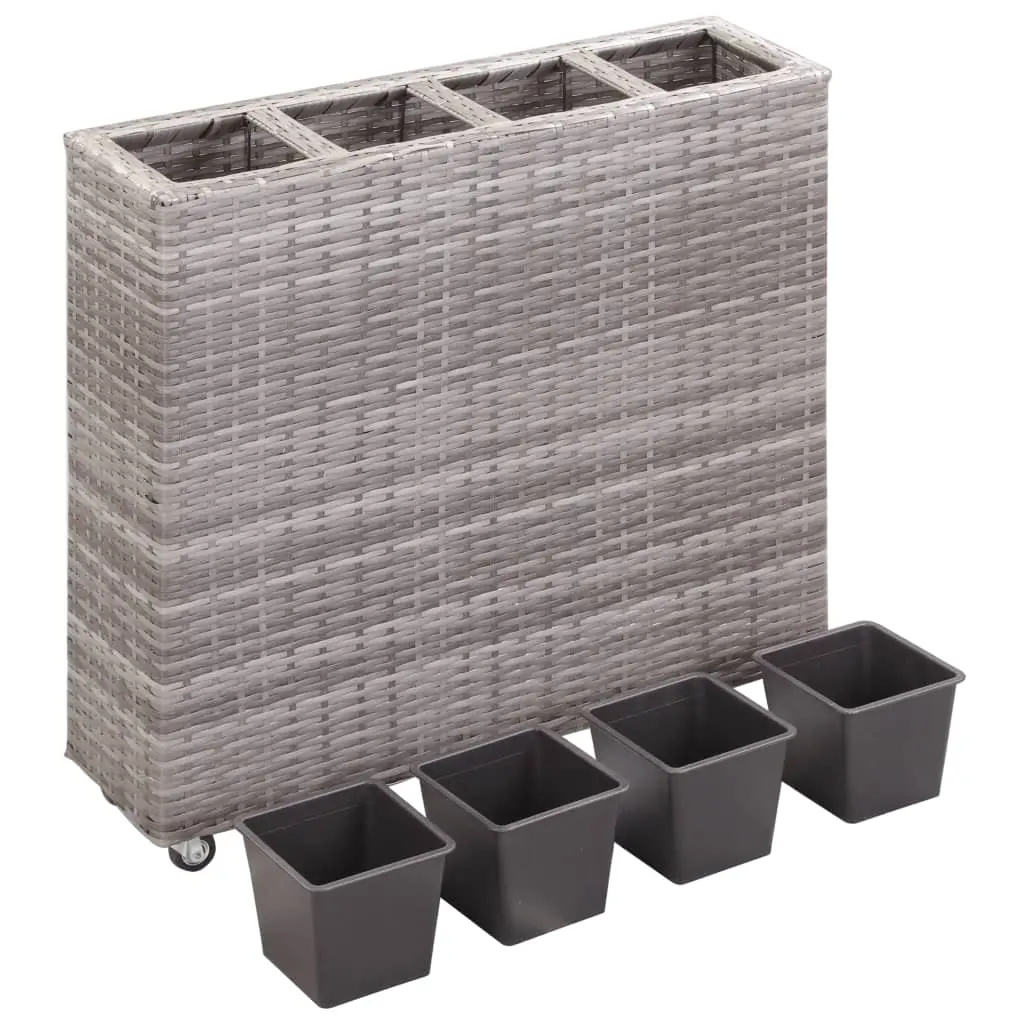 vidaXL Garden Raised Bed with 4 Pots 80x22x79 cm Poly Rattan Grey