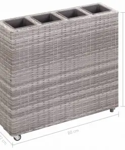 vidaXL Garden Raised Bed with 4 Pots 80x22x79 cm Poly Rattan Grey