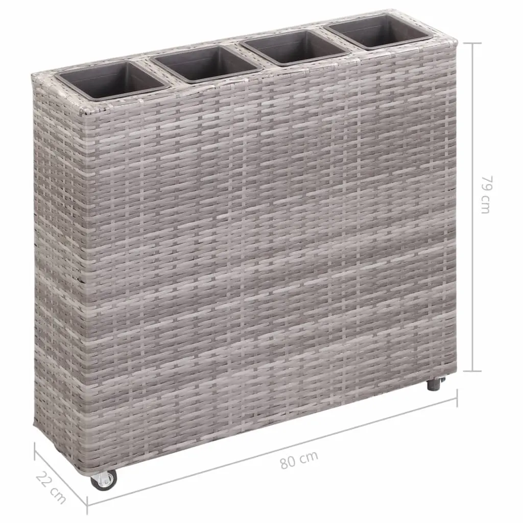 vidaXL Garden Raised Bed with 4 Pots 80x22x79 cm Poly Rattan Grey