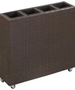 vidaXL Garden Raised Bed with 4 Pots 80x22x79 cm Poly Rattan Brown