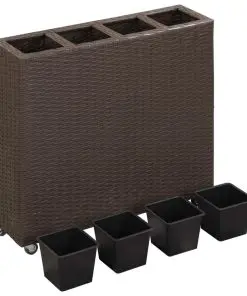 vidaXL Garden Raised Bed with 4 Pots 80x22x79 cm Poly Rattan Brown