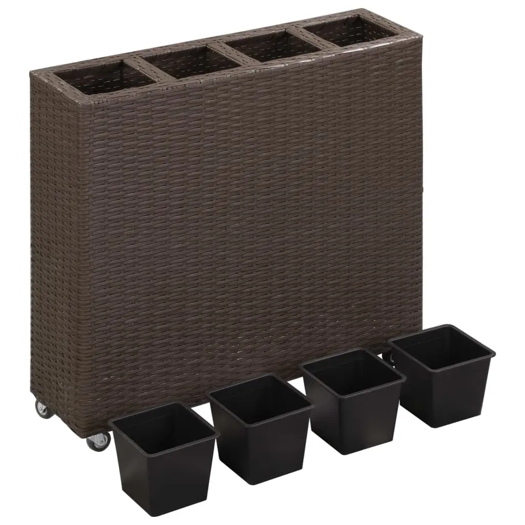 vidaXL Garden Raised Bed with 4 Pots 80x22x79 cm Poly Rattan Brown