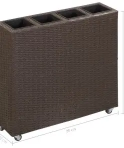 vidaXL Garden Raised Bed with 4 Pots 80x22x79 cm Poly Rattan Brown