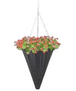 vidaXL Hanging Flower Baskets 2 pcs Poly Rattan Black