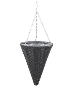 vidaXL Hanging Flower Baskets 2 pcs Poly Rattan Black