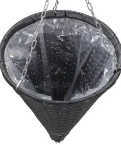 vidaXL Hanging Flower Baskets 2 pcs Poly Rattan Black