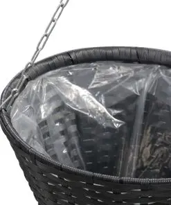 vidaXL Hanging Flower Baskets 2 pcs Poly Rattan Black