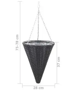 vidaXL Hanging Flower Baskets 2 pcs Poly Rattan Black