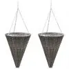 vidaXL Hanging Flower Baskets 2 pcs Poly Rattan Grey