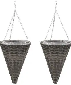 vidaXL Hanging Flower Baskets 2 pcs Poly Rattan Grey