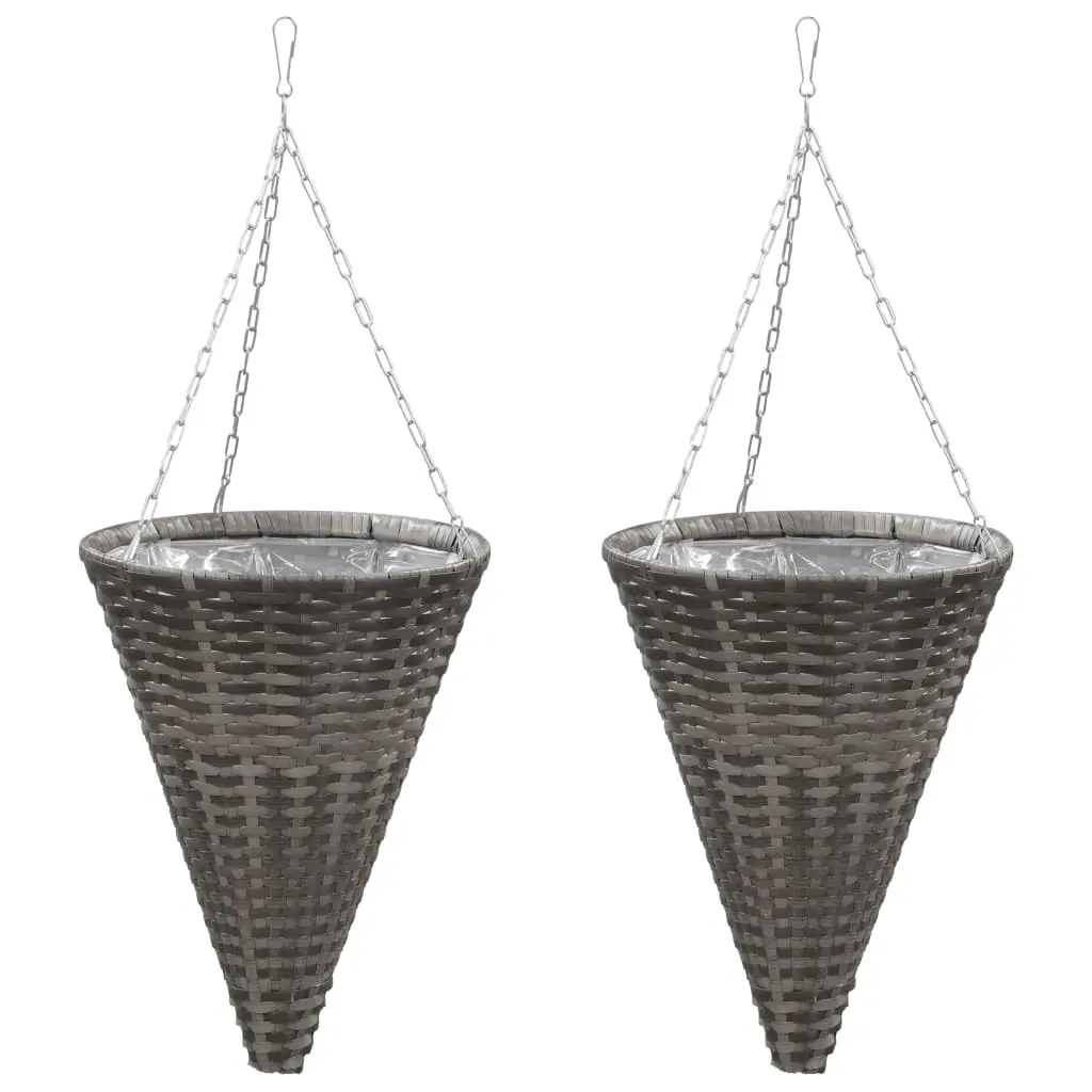 vidaXL Hanging Flower Baskets 2 pcs Poly Rattan Grey