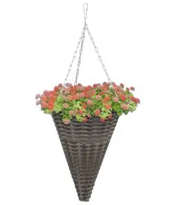 vidaXL Hanging Flower Baskets 2 pcs Poly Rattan Grey