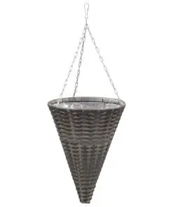 vidaXL Hanging Flower Baskets 2 pcs Poly Rattan Grey