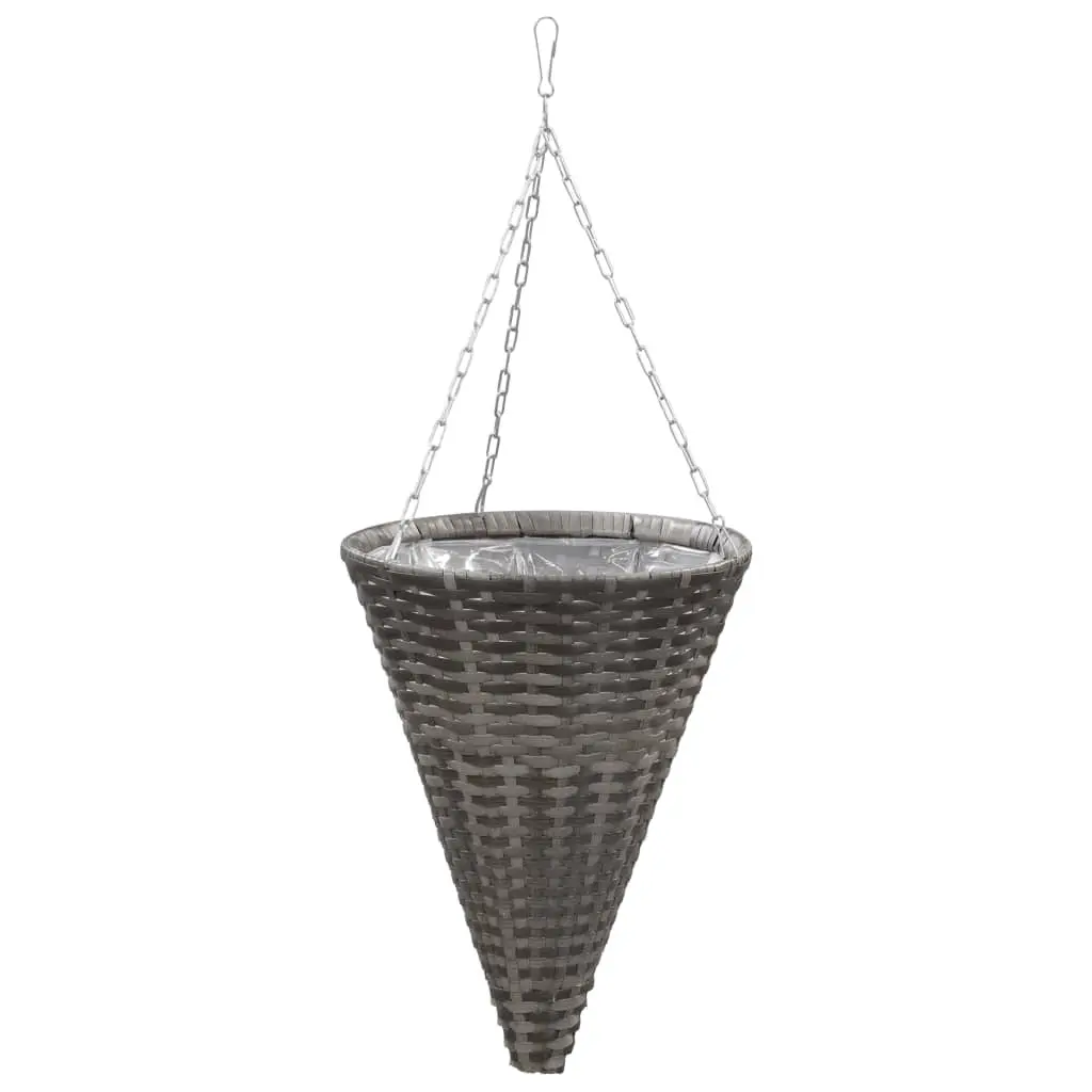 vidaXL Hanging Flower Baskets 2 pcs Poly Rattan Grey