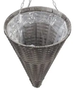 vidaXL Hanging Flower Baskets 2 pcs Poly Rattan Grey