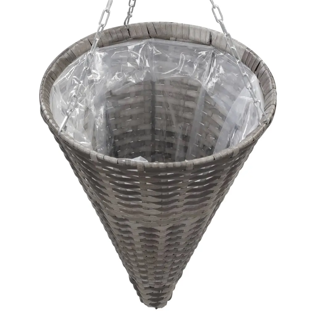 vidaXL Hanging Flower Baskets 2 pcs Poly Rattan Grey