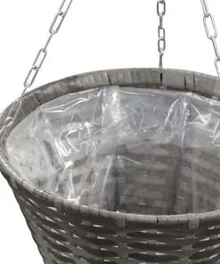 vidaXL Hanging Flower Baskets 2 pcs Poly Rattan Grey
