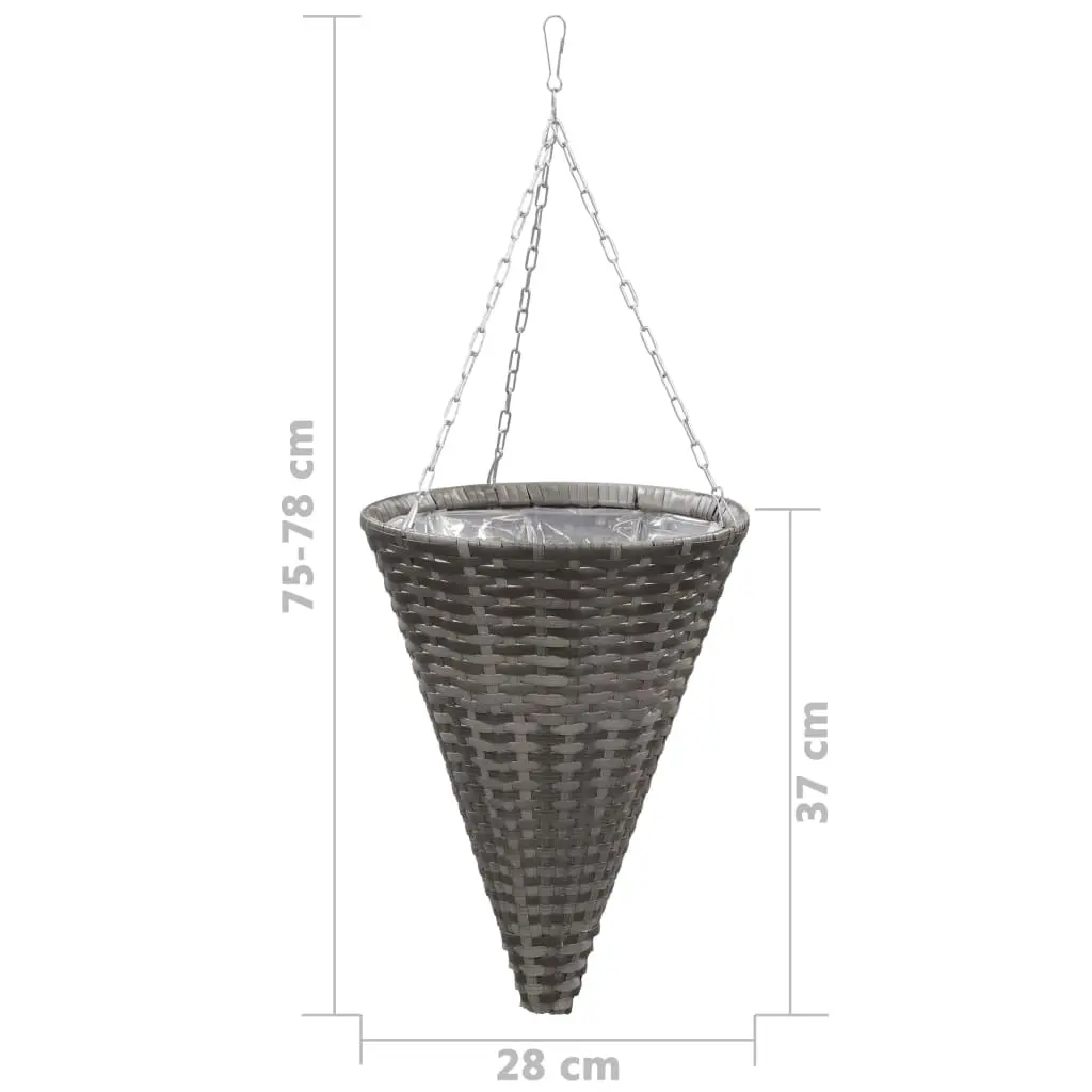 vidaXL Hanging Flower Baskets 2 pcs Poly Rattan Grey