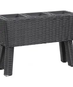 vidaXL Garden Raised Bed with Legs and 3 Pots 72x25x50 cm Poly Rattan Black
