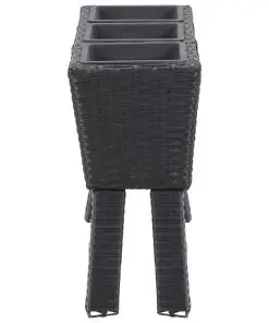 vidaXL Garden Raised Bed with Legs and 3 Pots 72x25x50 cm Poly Rattan Black