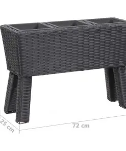 vidaXL Garden Raised Bed with Legs and 3 Pots 72x25x50 cm Poly Rattan Black