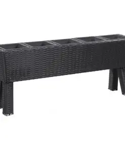 vidaXL Garden Raised Bed with Legs and 5 Pots 118x25x50 cm Poly Rattan Black