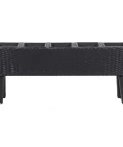 vidaXL Garden Raised Bed with Legs and 5 Pots 118x25x50 cm Poly Rattan Black
