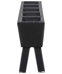 vidaXL Garden Raised Bed with Legs and 5 Pots 118x25x50 cm Poly Rattan Black