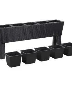 vidaXL Garden Raised Bed with Legs and 5 Pots 118x25x50 cm Poly Rattan Black