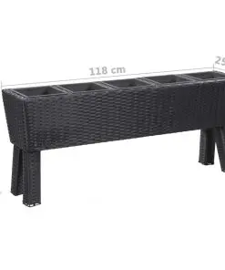 vidaXL Garden Raised Bed with Legs and 5 Pots 118x25x50 cm Poly Rattan Black