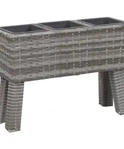 vidaXL Garden Raised Bed with Legs and 3 Pots 72x25x50 cm Poly Rattan Grey