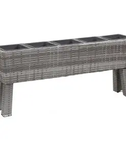 vidaXL Garden Raised Bed with Legs and 5 Pots 118x25x50 cm Poly Rattan Grey