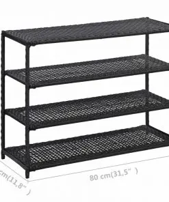 vidaXL Shoe Rack Black 80x30x60 cm Poly Rattan