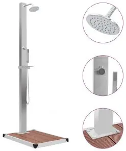 vidaXL Outdoor Shower with Tray WPC Stainless Steel