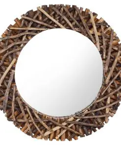 vidaXL Wall Mirror 60 cm Teak Round