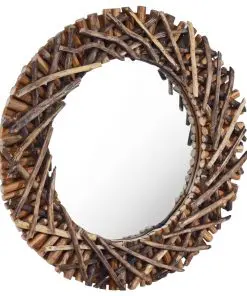 vidaXL Wall Mirror 60 cm Teak Round