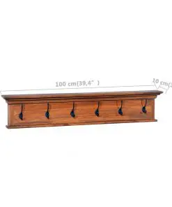 vidaXL Wall Mounted Coat Rack 100x10x20 cm Black Solid Teak Wood