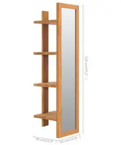 vidaXL Wall Mirror with Shelves 30x30x120 cm Solid Teak Wood