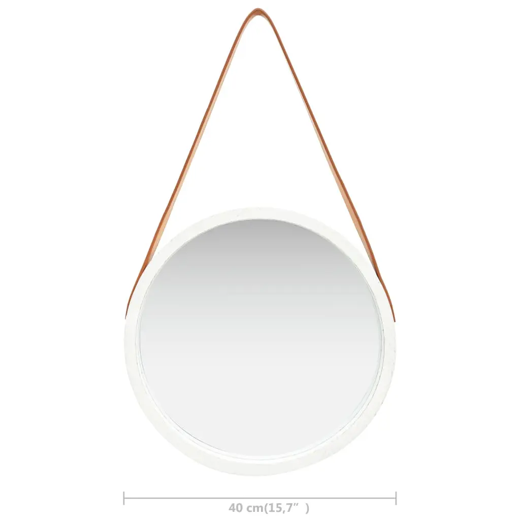 vidaXL Wall Mirror with Strap 40 cm White