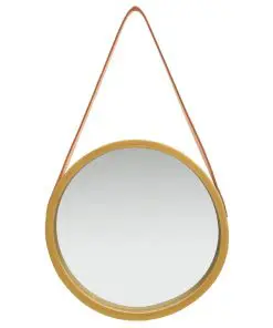 vidaXL Wall Mirror with Strap 40 cm Gold