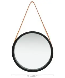 vidaXL Wall Mirror with Strap 40 cm Black