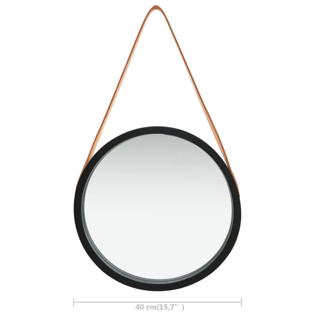 vidaXL Wall Mirror with Strap 40 cm Black
