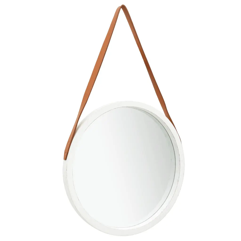vidaXL Wall Mirror with Strap 50 cm White