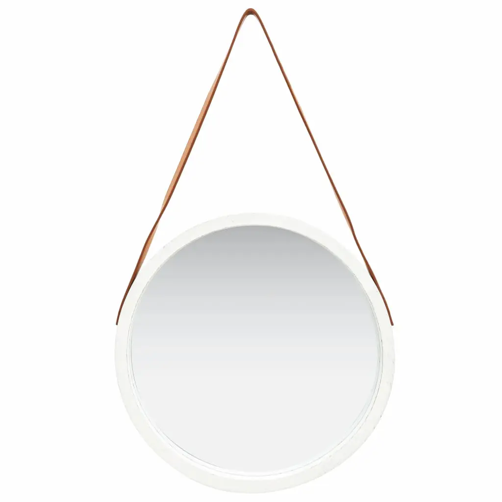 vidaXL Wall Mirror with Strap 50 cm White